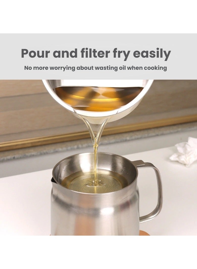 general Stainless steel filter oil pot household with lid filter kitchen frying oil filter residue storage pot can - Image 2