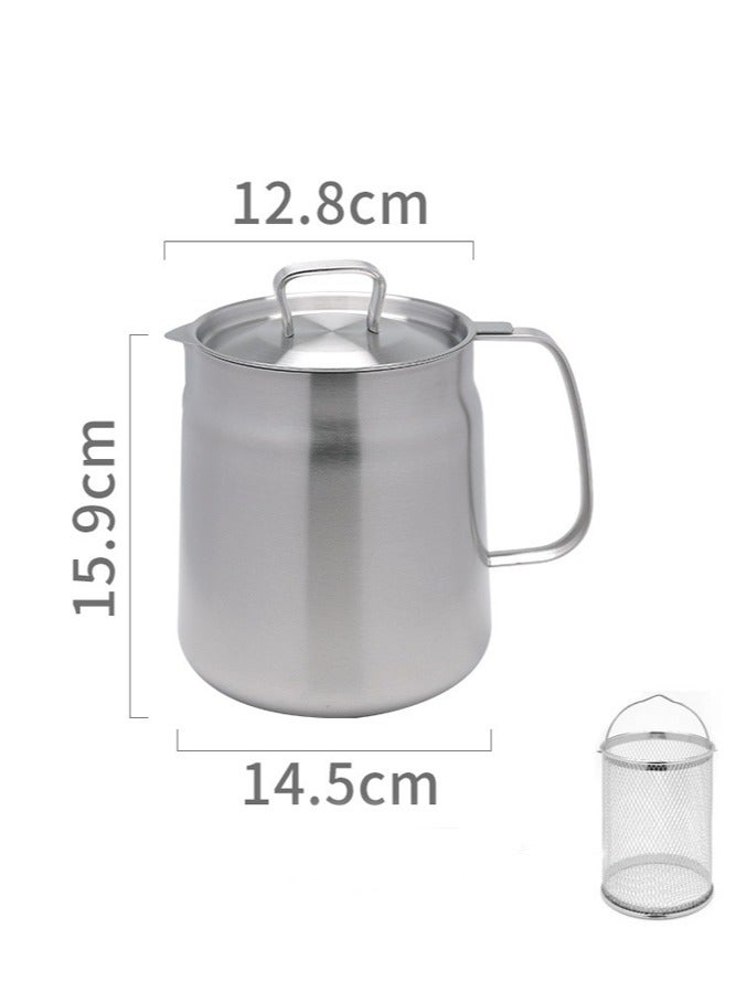 general Stainless steel filter oil pot household with lid filter kitchen frying oil filter residue storage pot can - Image 4