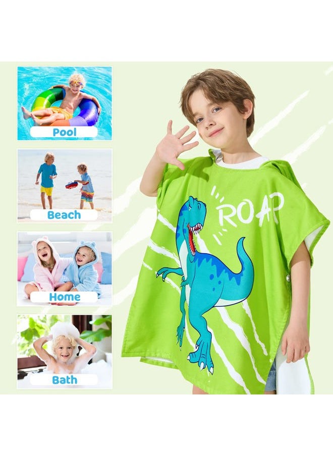 Wernnsai - Dinosaur Kids Beach Towel - Hooded Towel for Kids Bath Beach Towel 27" x 27" Kids Hooded Poncho Sand Free Beach Towel for Boys Pool Quick Dry Soft Bath Swim Towel for Travel Shower - Image 1