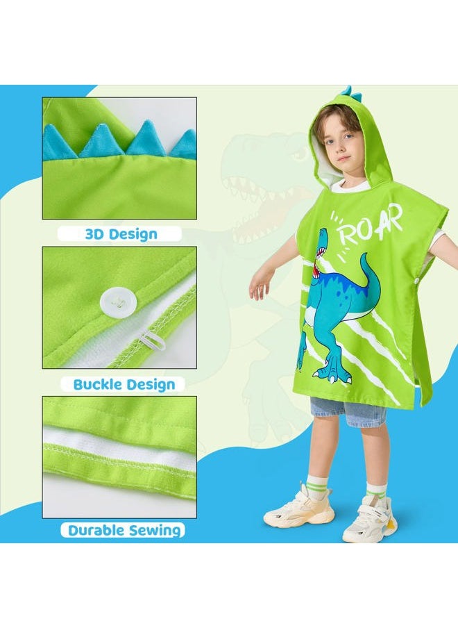 Wernnsai - Dinosaur Kids Beach Towel - Hooded Towel for Kids Bath Beach Towel 27" x 27" Kids Hooded Poncho Sand Free Beach Towel for Boys Pool Quick Dry Soft Bath Swim Towel for Travel Shower - Image 1