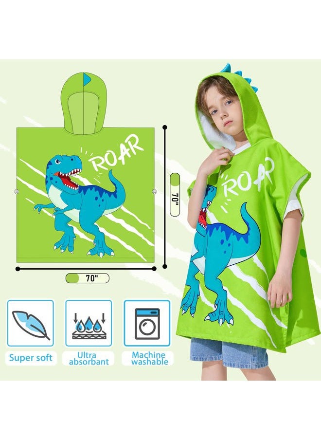 Wernnsai - Dinosaur Kids Beach Towel - Hooded Towel for Kids Bath Beach Towel 27" x 27" Kids Hooded Poncho Sand Free Beach Towel for Boys Pool Quick Dry Soft Bath Swim Towel for Travel Shower - Image 1