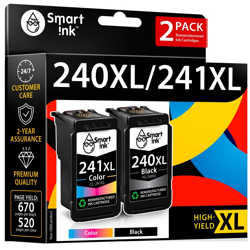 Smart Ink Remanufactured Ink Cartridge Replacement for Canon 240 240XL 241 241XL to use with Pixma MG3620 MG3520 MX472 TS5120 MX452 MX432 MX532 MG3220 Printer (Black & Color XL Combo Pack) - Image 1