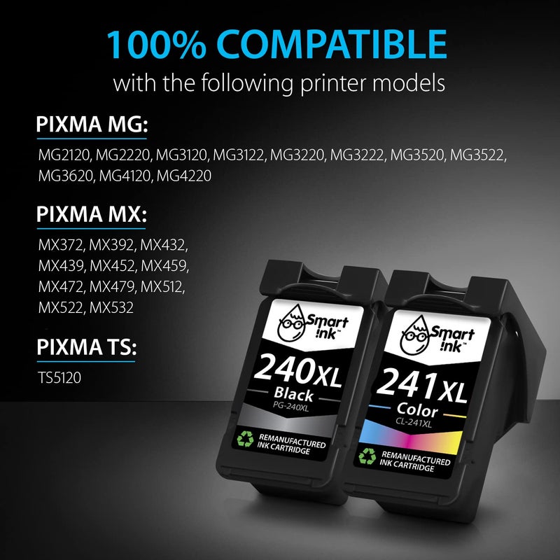 Smart Ink Remanufactured Ink Cartridge Replacement for Canon 240 240XL 241 241XL to use with Pixma MG3620 MG3520 MX472 TS5120 MX452 MX432 MX532 MG3220 Printer (Black & Color XL Combo Pack) - Image 2