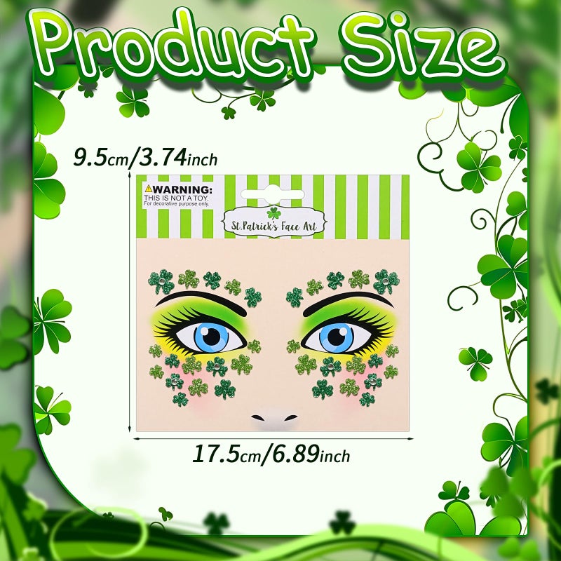 Jacnkb 2 Sheets Shamrock Glitter Face Tattoo Jewelry, St. Patrick's Day Celebration Face Gems with Assorted Designs, Sparkle Glitter in Parades, Parties & More (style2) - Image 2