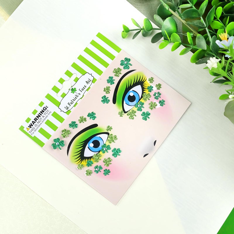 Jacnkb 2 Sheets Shamrock Glitter Face Tattoo Jewelry, St. Patrick's Day Celebration Face Gems with Assorted Designs, Sparkle Glitter in Parades, Parties & More (style2) - Image 5