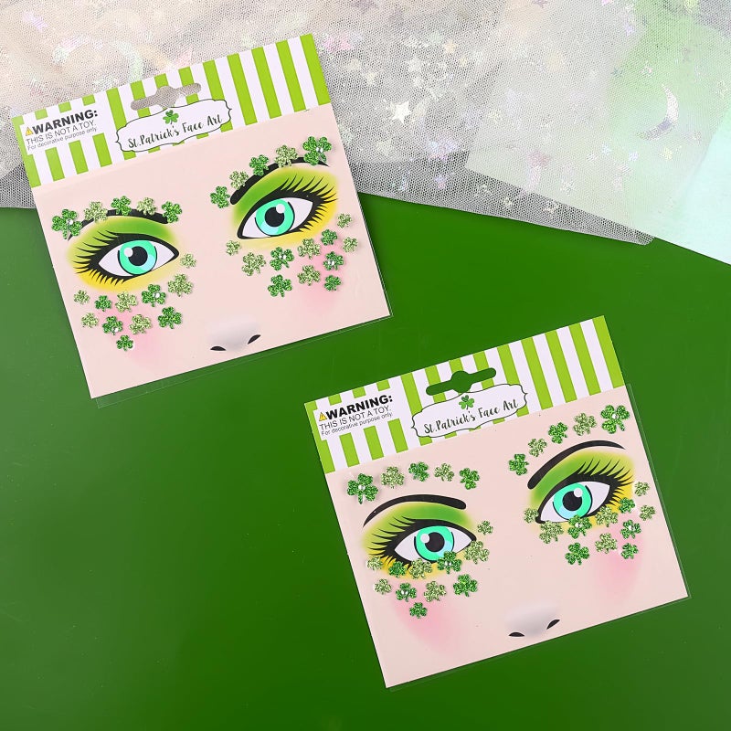Jacnkb 2 Sheets Shamrock Glitter Face Tattoo Jewelry, St. Patrick's Day Celebration Face Gems with Assorted Designs, Sparkle Glitter in Parades, Parties & More (style2) - Image 4