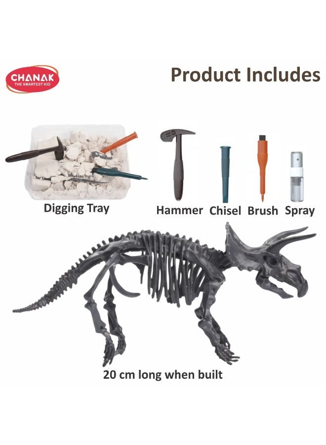 Chanak Dinosaur Skeleton Dig Kit Triceratops Edition Excavation & Discovery Fun Steam Learning Fossil Digging Set Educational Archaeology Science Toy - Image 4
