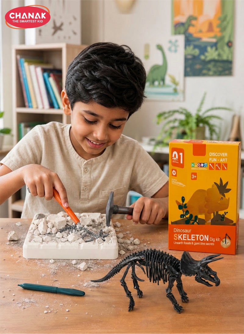 Chanak Dinosaur Skeleton Dig Kit Triceratops Edition Excavation & Discovery Fun Steam Learning Fossil Digging Set Educational Archaeology Science Toy - Image 1