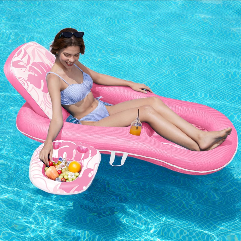 SLOOSH Pool Floats Lounger Adult Fabric Pool Floaties Lounge Convertible 2in1 Floating Water Floaty with Cup Holders Adjustable Backrest Recliner for Pool Party Pink - Image 2