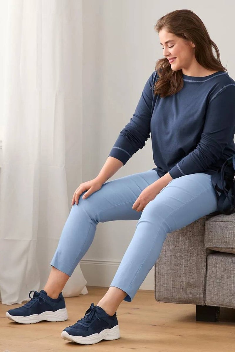 Tchibo بنطلون نسائي مستقيم سادة بتمدد، أزرق - Image 1