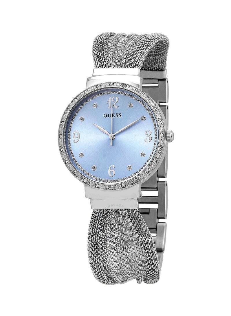 GUESS Crystal Accented Stainless Steel Mesh Bracelet Watch with Sky Blue Dial. Color: Silver-Tone Model: U1083L4 - pzsku/Z8541D44B902C7832CDC1Z/45/_/1741518944/9d8745a4-988e-47fb-8a3d-646079068290