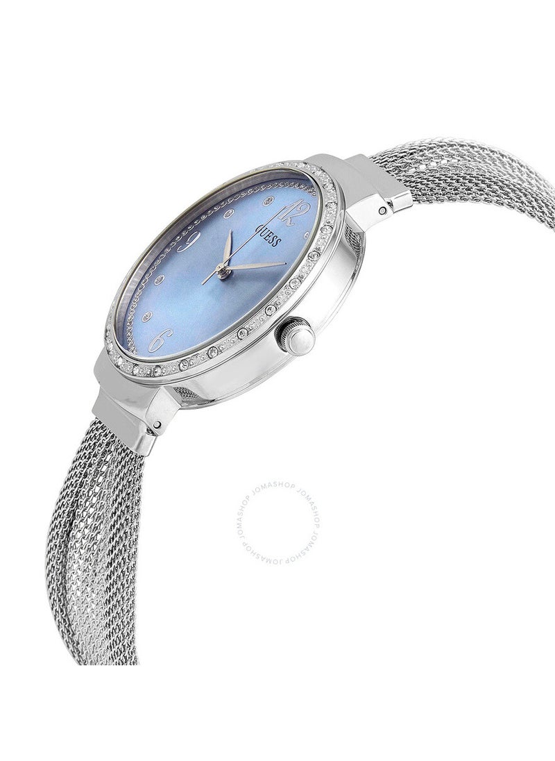 GUESS Crystal Accented Stainless Steel Mesh Bracelet Watch with Sky Blue Dial. Color: Silver-Tone Model: U1083L4 - pzsku/Z8541D44B902C7832CDC1Z/45/_/1741518947/e6e39a8c-222d-4942-af86-4f7c5cce6a3e