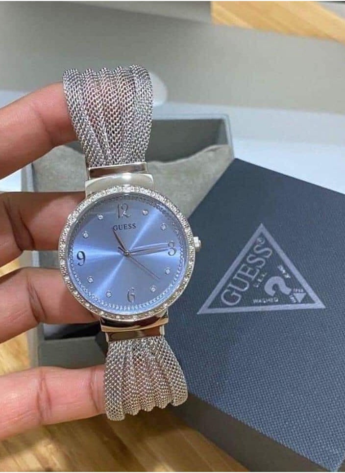 GUESS Crystal Accented Stainless Steel Mesh Bracelet Watch with Sky Blue Dial. Color: Silver-Tone Model: U1083L4 - pzsku/Z8541D44B902C7832CDC1Z/45/_/1741518954/096a9c2d-7fc4-4201-b489-f74773324b7c