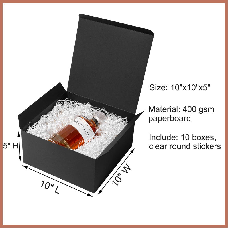 Mcfleet Black Gift Boxes with Lids 10x10x5 Inches 10 Pack Groomsmen Proposal Cardboard Gift Box for Presents, Christmas, Wedding, Graduation, Holiday, Birthday Craft Present Packaging - Image 2