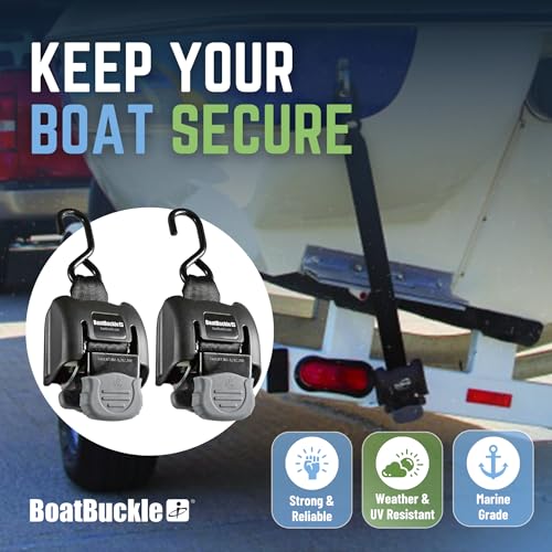 BoatBuckle G2 Transom Boat Tie Down Straps to Trailer 2x43-Inch, 2500lbs Break Strength, Bolt On Retractable Ratchet Straps Heavy Duty, 2-Pack - Image 4