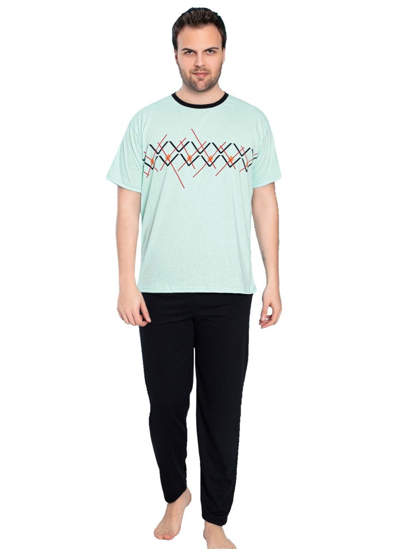 Ayans Turkish Cotton T-Shirt and Pants Pajama Set Homewear Loungewear Cyan/Dark Navy  - Image 1