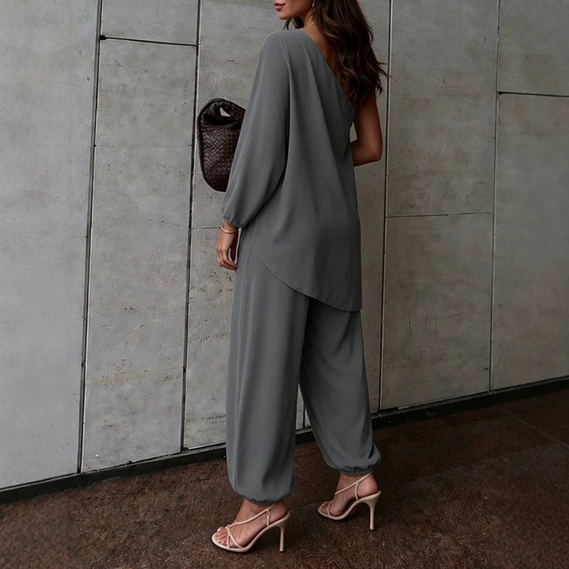 Off-Shoulder Satin Jumpsuit with Waist Tie - Image 3