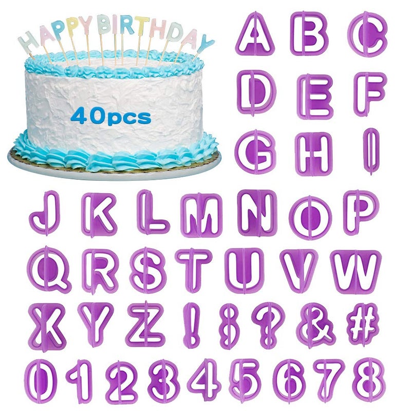 40 Pcs Alphabet Cookie Cutters Set XCOZU Plastic Letter Cutters Icing Cutters Cake Decorating Fondant Letter Cutters Number Cutters for Sugarcraft Biscuit Pastry Plunger Baking Mould Tools