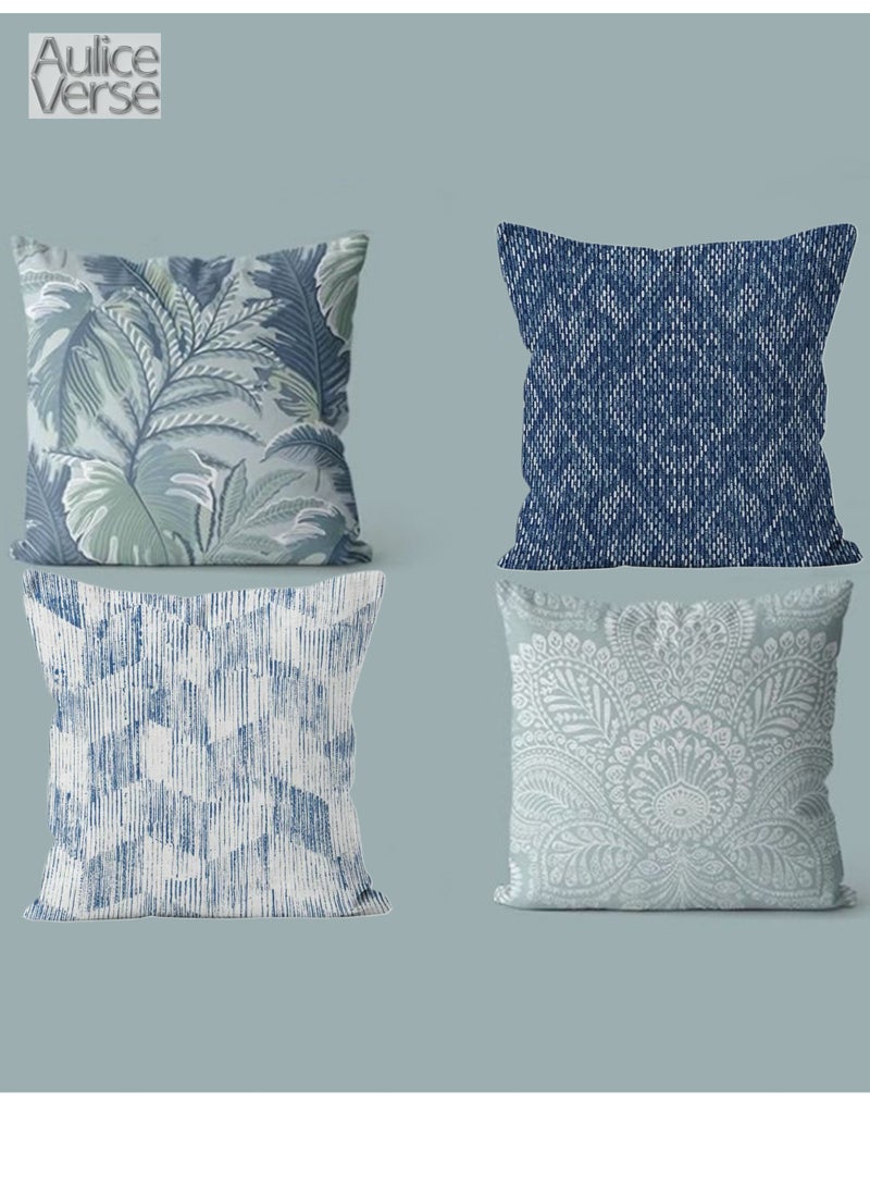 أوليس فيرس  مجموعة من 4 أغطية وسائد مربعة باللون الأزرق الطازج على الطراز المتوسطي، متينة ومقاومة للبهتان، ناعمة وآمنة على البشرة، مناسبة للصالونات والأسرة وغرف النوم والسيارات وغرف المعيشة. - Image 2