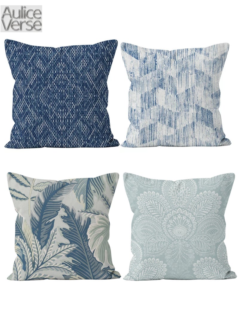 أوليس فيرس  مجموعة من 4 أغطية وسائد مربعة باللون الأزرق الطازج على الطراز المتوسطي، متينة ومقاومة للبهتان، ناعمة وآمنة على البشرة، مناسبة للصالونات والأسرة وغرف النوم والسيارات وغرف المعيشة. - Image 1