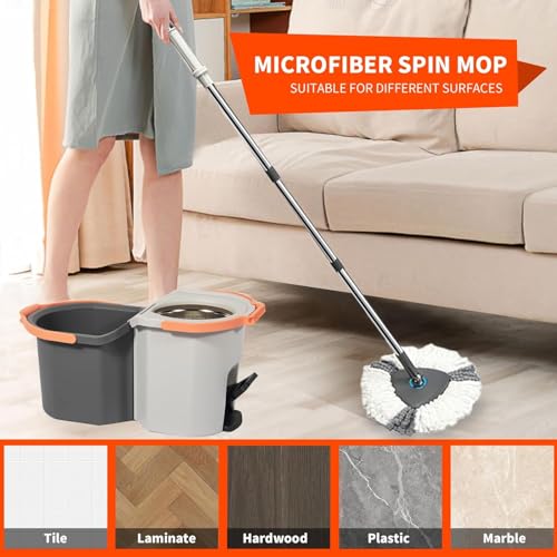 Mevigo Spin Mop with Bucket Deluxe System for Floor Cleaning - 360° Flexible Mop with Self Separation System with 2 Pcs Reusable Microfiber Pad Home, Kitchen, Bathroom & Office (Grey, Square) - Image 4