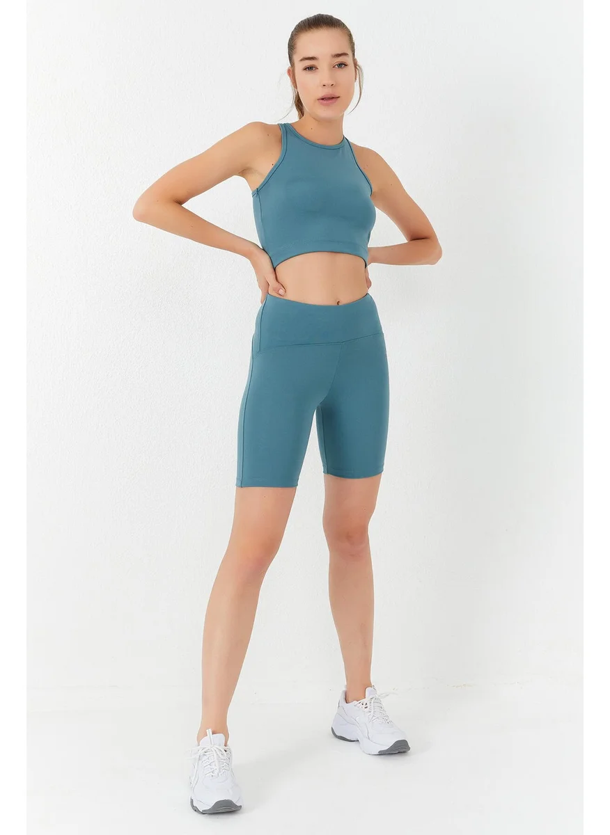 Tommy Life Mint Green Women's High Waist Slimming Crop Biker Leggings Set - 95302