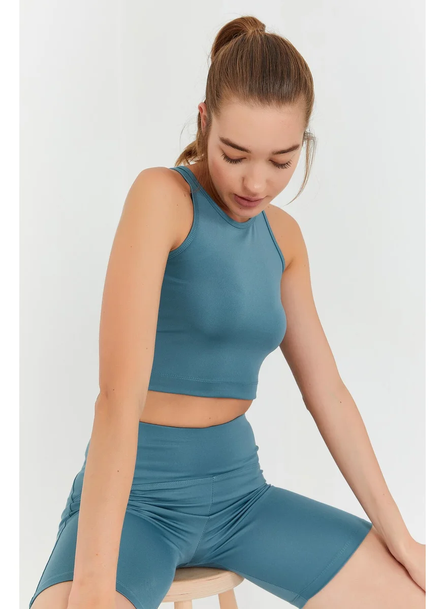 Tommy Life Mint Green Women's High Waist Slimming Crop Biker Leggings Set - 95302