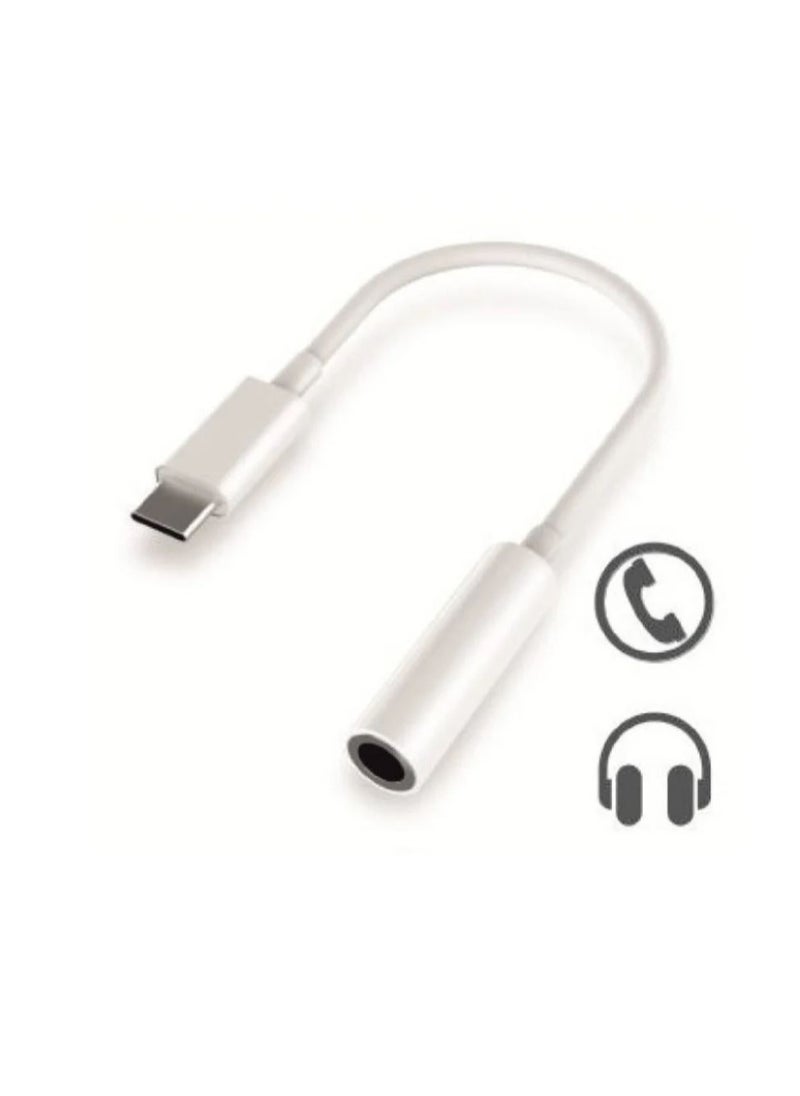 Generic USB Type C Headphone Jack Adapter, Type C to 3.5mm Female Earphone Aux Audio Connector Adapter support calls - White  - Image 1