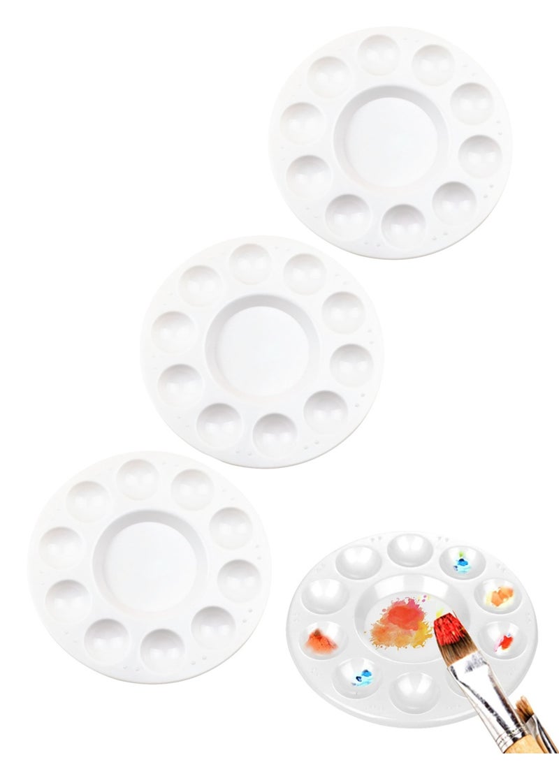 3 Pcs Art Plastic 10 Well Palette Round Paint Tray, White - Image 1
