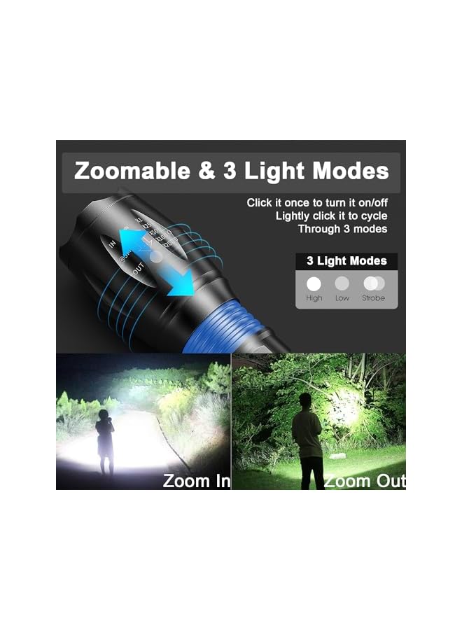 PROMASS Flashlight, Ultra-Bright LED Flashlights Rechargeable 3 Modes Zoomable with 10000 Lumens for Camping Hiking Outdoor Waterproof Handheld Torch LED Tactical Rechargable Type-C Torchlight  - Image 3
