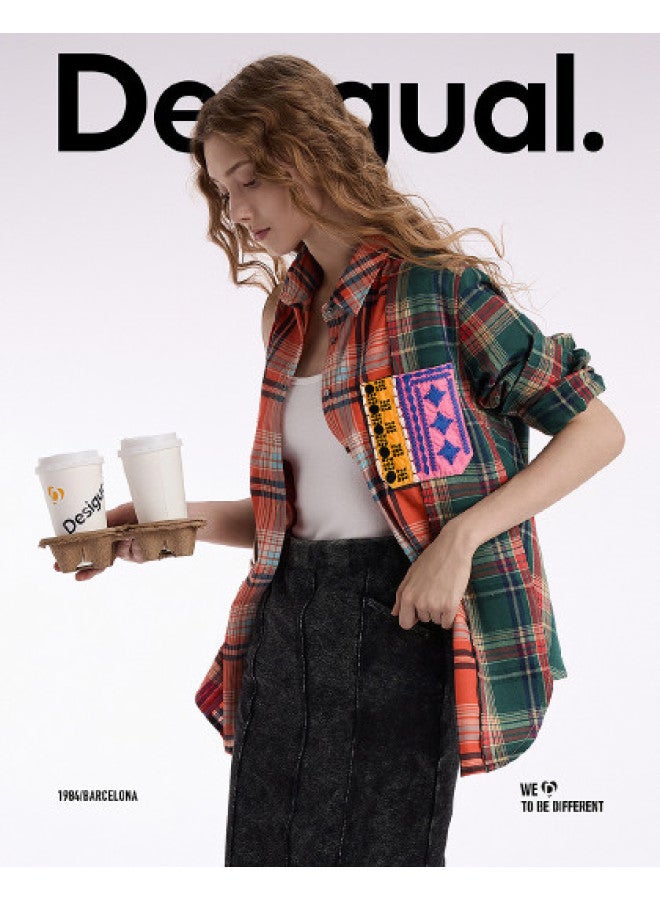 DESIGUAL قميص نسائي فضفاض بتصميم مربعات طويل الأكمام - وصول جديد لخريف/شتاء 2025 - Image 1