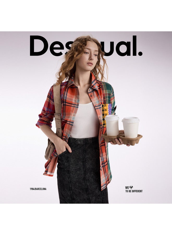 DESIGUAL قميص نسائي فضفاض بتصميم مربعات طويل الأكمام - وصول جديد لخريف/شتاء 2025 - Image 4
