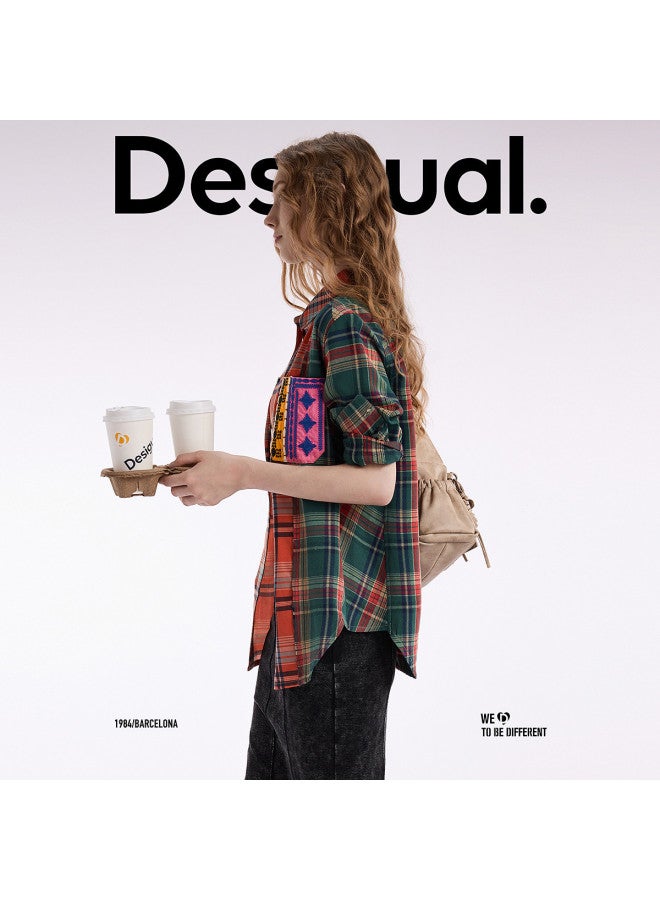 DESIGUAL قميص نسائي فضفاض بتصميم مربعات طويل الأكمام - وصول جديد لخريف/شتاء 2025 - Image 5
