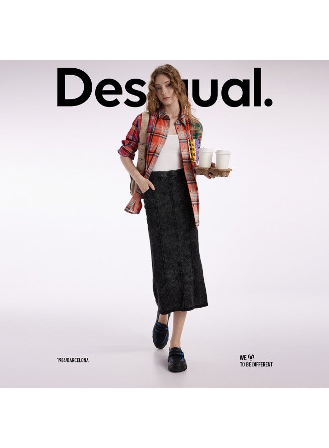 DESIGUAL قميص نسائي فضفاض بتصميم مربعات طويل الأكمام - وصول جديد لخريف/شتاء 2025 - Image 3