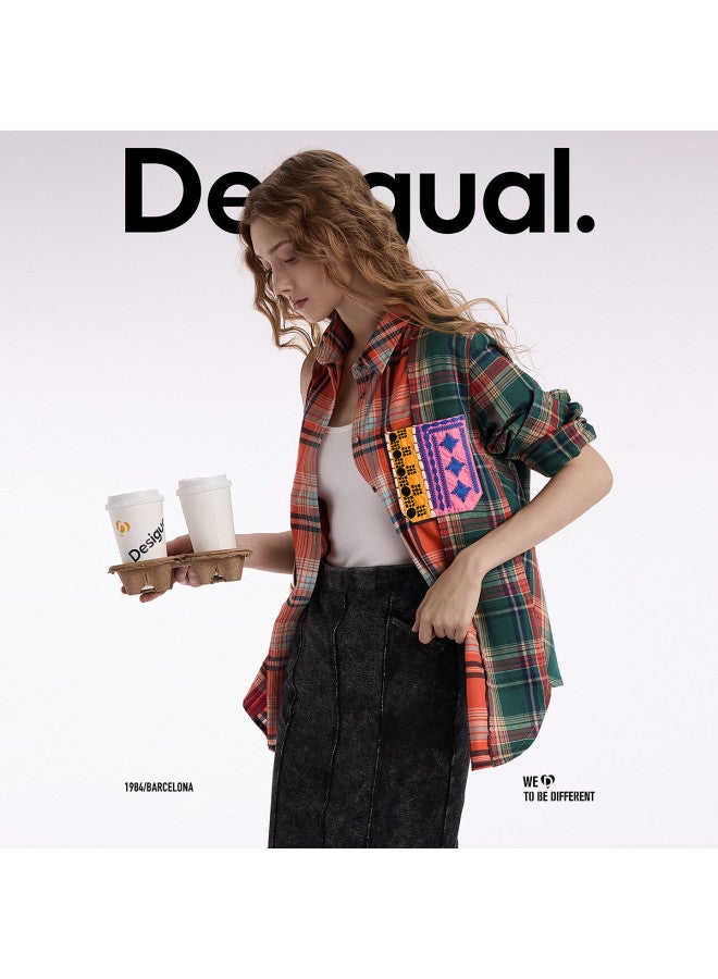 DESIGUAL قميص نسائي فضفاض بتصميم مربعات طويل الأكمام - وصول جديد لخريف/شتاء 2025 - Image 2