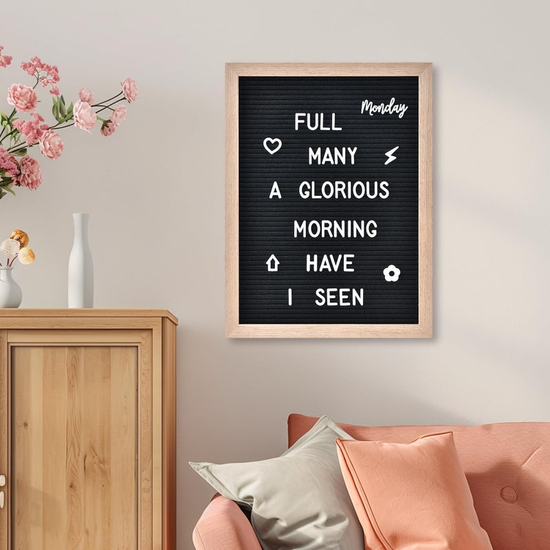 Veskaoty Felt Letter Board with 402 Letters, Numbers & Symbols - 12 x 16 inch Large Changeable Message Board with Wooden Frame Wall Mount Hook,2 Canvas Bags,Wood Stand (Black Board & Wood Frame) - Image 5