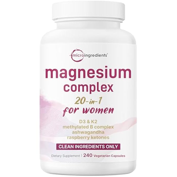 Micro Ingredients Magnesium Complex for Women, 240 Vegetarian Capsules | 20-in-1 Formula - Magnesium Blend with Vitamin D3, K2, Ashwagandha & More | Filler Free, Non-GMO - Image 1