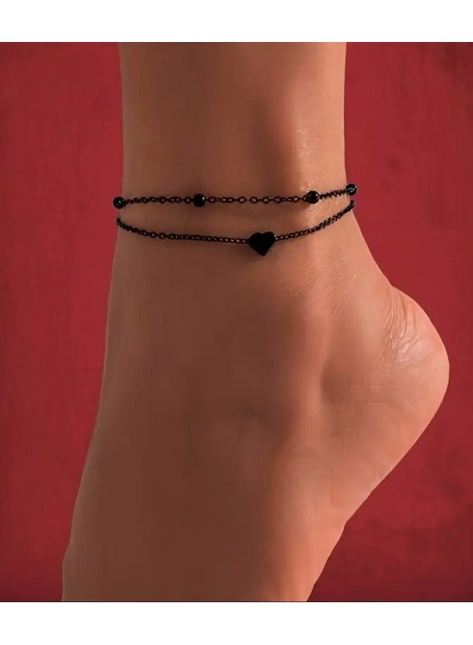 Home Clearance Sale 2pcs Trendy Style Fashion Iron Heart & Shen Zhu Decorative Foot Chain for Women's Daily Decoration - Image 1