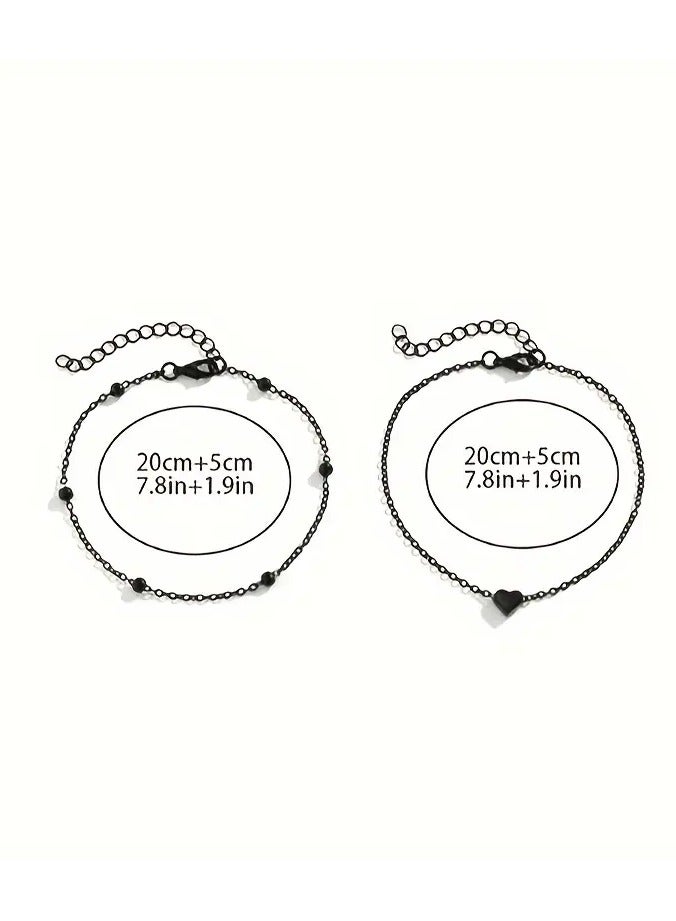 Home Clearance Sale 2pcs Trendy Style Fashion Iron Heart & Shen Zhu Decorative Foot Chain for Women's Daily Decoration - Image 3