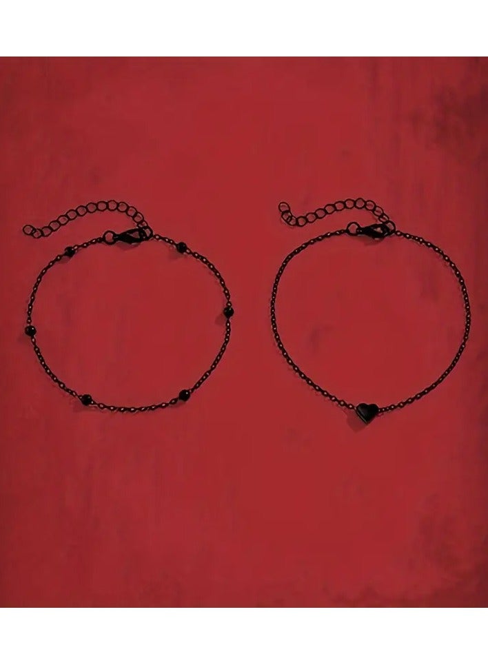 Home Clearance Sale 2pcs Trendy Style Fashion Iron Heart & Shen Zhu Decorative Foot Chain for Women's Daily Decoration - Image 5