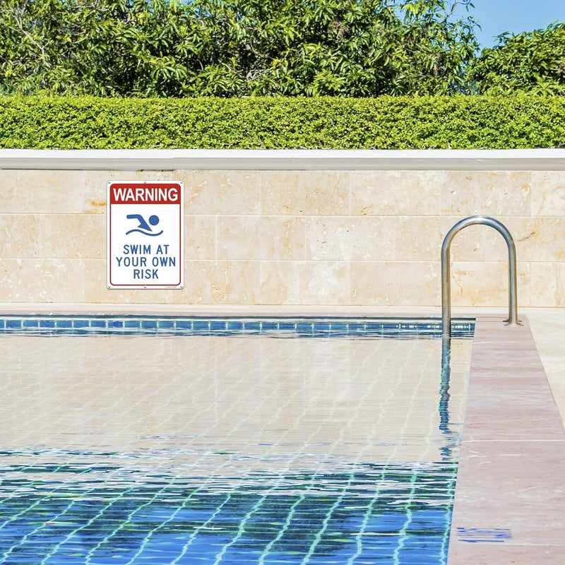 Uflashmi Warning Swim at Your Own Risk Pool Sign, Metal Pool signs for Outdoor, 10X14 in - Image 3