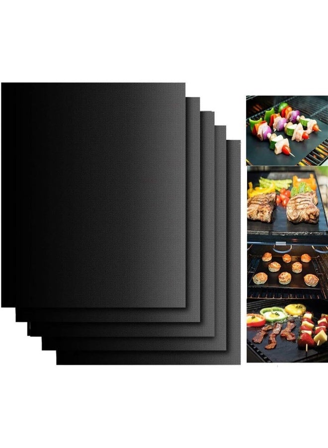 Rubik 5pcs BBQ Grill Mats, Non-Stick Reusable Heavy Duty Barbeque Grilling Mats, Works on Electric Grill Gas Charcoal and More 40x33cm - Black  - Image 1