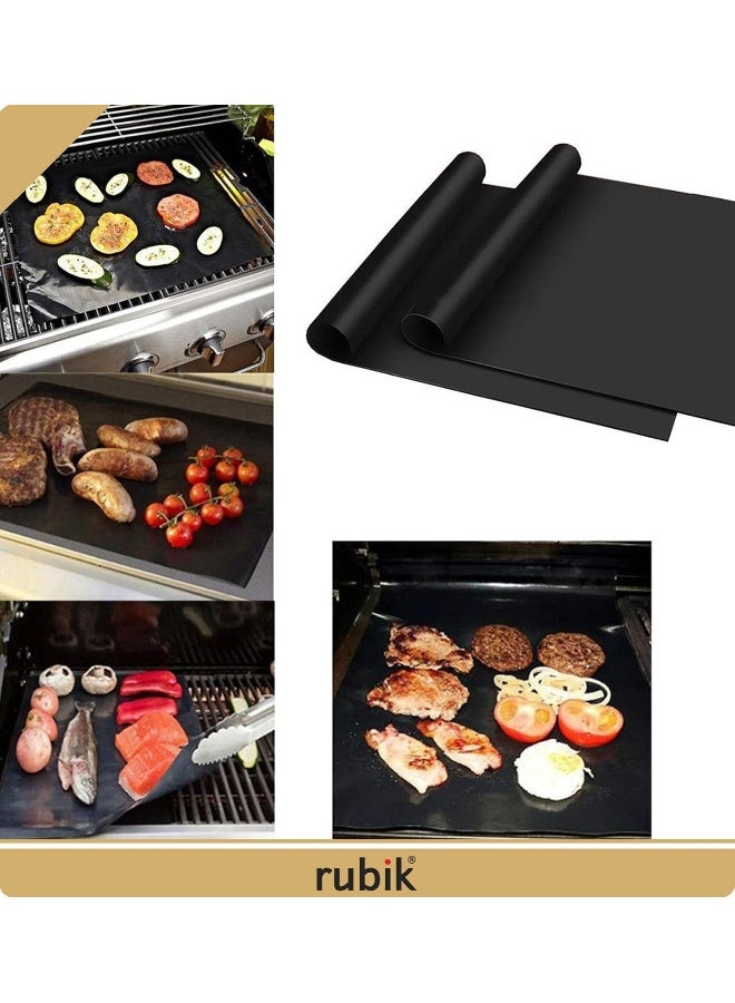 Rubik 5pcs BBQ Grill Mats, Non-Stick Reusable Heavy Duty Barbeque Grilling Mats, Works on Electric Grill Gas Charcoal and More 40x33cm - Black  - Image 5