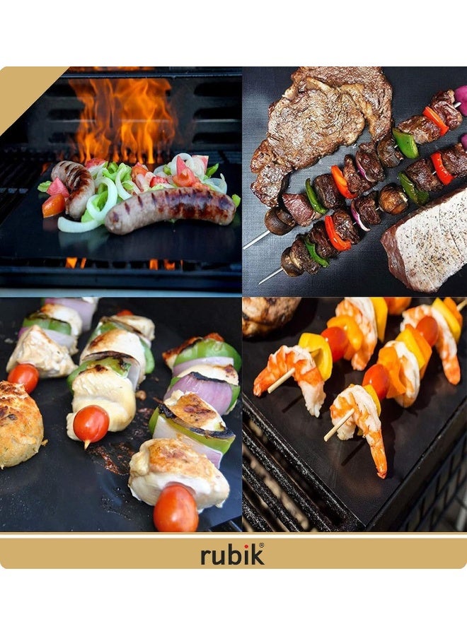 Rubik 5pcs BBQ Grill Mats, Non-Stick Reusable Heavy Duty Barbeque Grilling Mats, Works on Electric Grill Gas Charcoal and More 40x33cm - Black  - Image 3