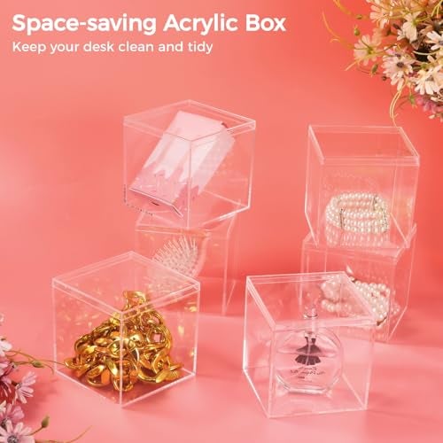 Homaisson 12 PCS Acrylic Square Cube 4 x 4 x 4 Inches, Small Clear Plastic Display Boxes with Lids, Clear Acrylic Storage Square Cube Boxes, Display Case Container for Candy Jewelry Tiny Items - Image 3
