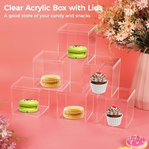 Homaisson 12 PCS Acrylic Square Cube 4 x 4 x 4 Inches, Small Clear Plastic Display Boxes with Lids, Clear Acrylic Storage Square Cube Boxes, Display Case Container for Candy Jewelry Tiny Items - Image 2