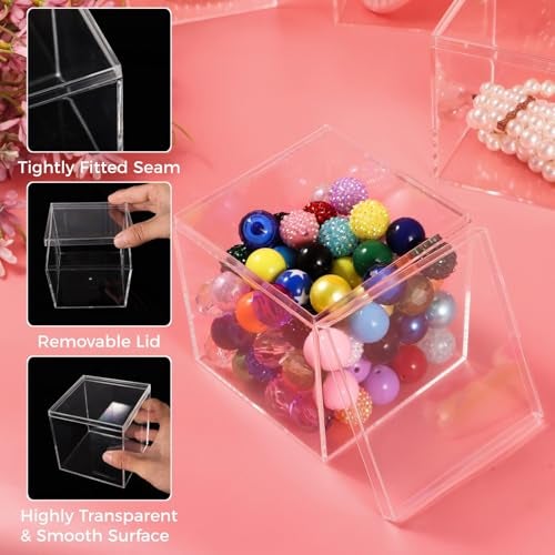 Homaisson 12 PCS Acrylic Square Cube 4 x 4 x 4 Inches, Small Clear Plastic Display Boxes with Lids, Clear Acrylic Storage Square Cube Boxes, Display Case Container for Candy Jewelry Tiny Items - Image 4
