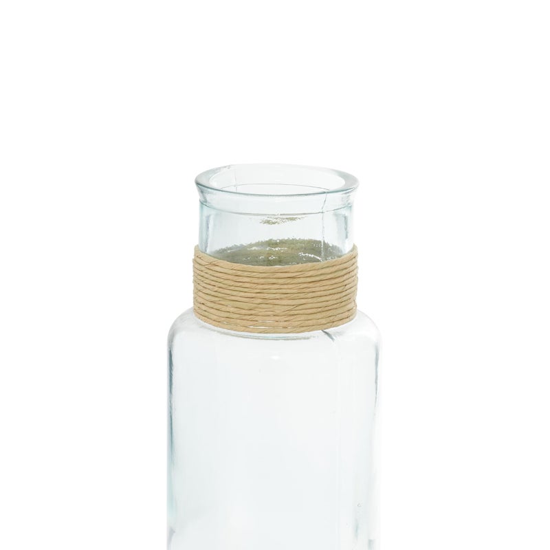 Deco 79 مزهرية زجاجية من ديكو 79 مع رافيا 6" عرض، 18" ارتفاع-18230، 6" × 18" - Image 2