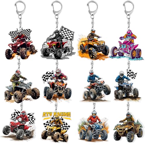 Lcnjscgo 12 PCS ATV Party Favors Four Wheeler ATV Dirt Bike Acrylic Keychains for ATV Birthday Party Decorations Supplies Gifts for Kids Classroom Prizes - Image 1