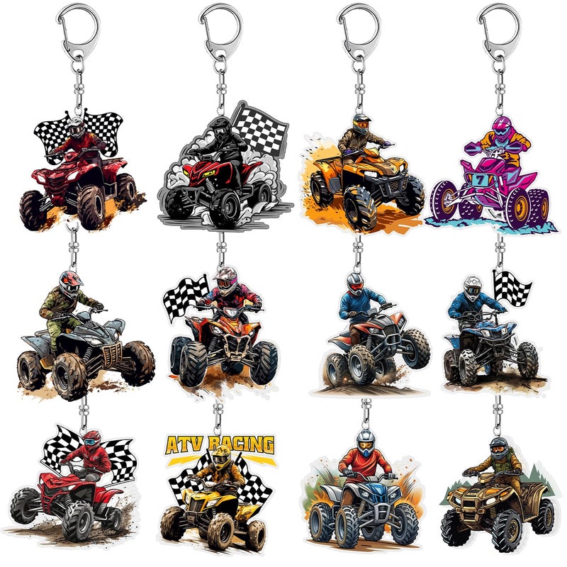 Lcnjscgo 12 PCS ATV Party Favors Four Wheeler ATV Dirt Bike Acrylic Keychains for ATV Birthday Party Decorations Supplies Gifts for Kids Classroom Prizes - Image 3